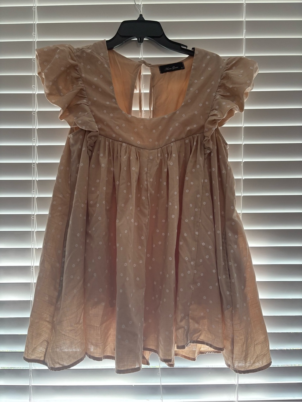 Anna Grace Beige Dot Flutter Sleeve Romper